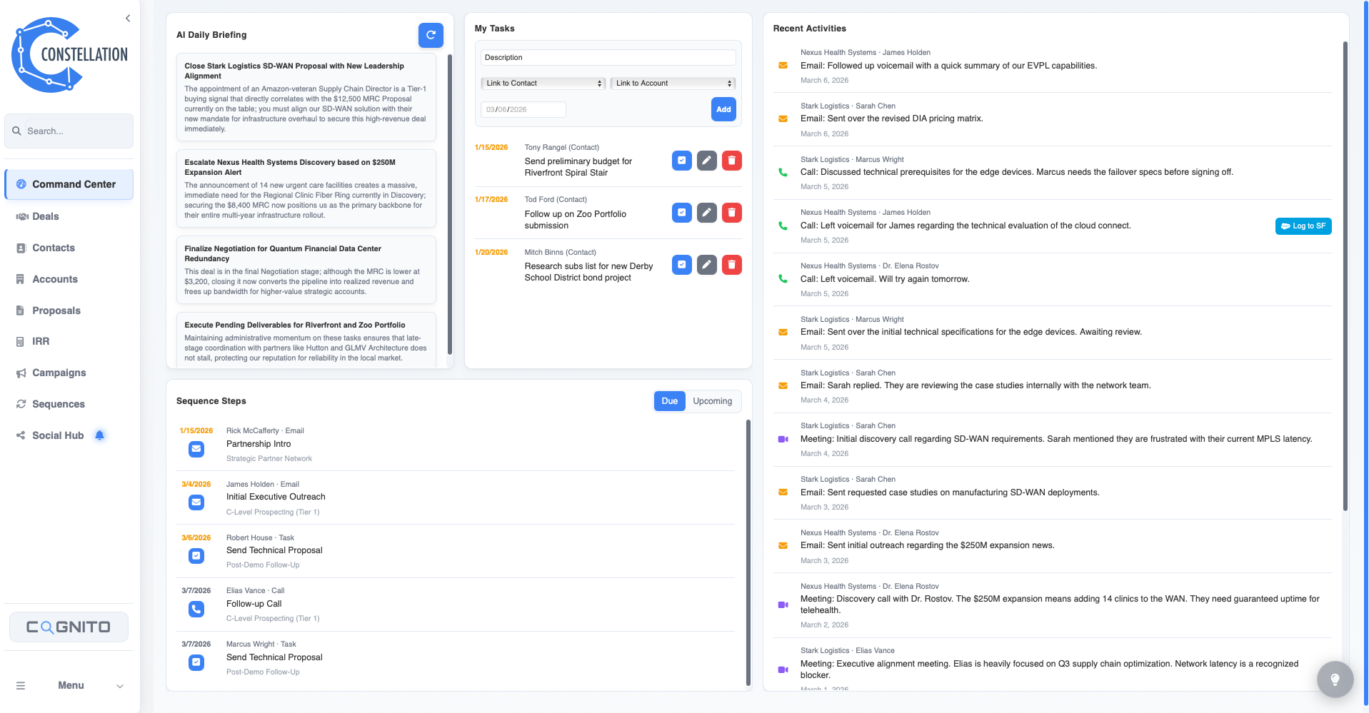 The Action Center dashboard